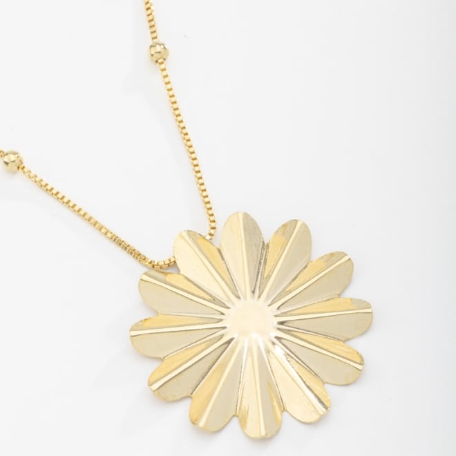 GR-01551 COLAR FLORAL DOURADO COM PINGENTE MAXI