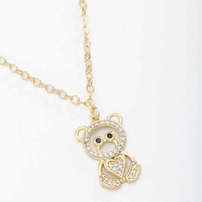GR-01572 COLAR BANHADO A OURO 18K COM PINGENTE DE URSO CRAVEJADO EM ZIRCÔNIAS