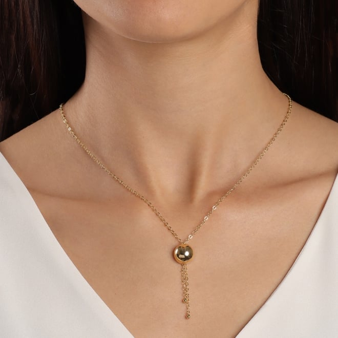 GR-01693 COLAR BANHADO A OURO 18K ESTILO GRAVATINHA COM ESFERA CENTRAL