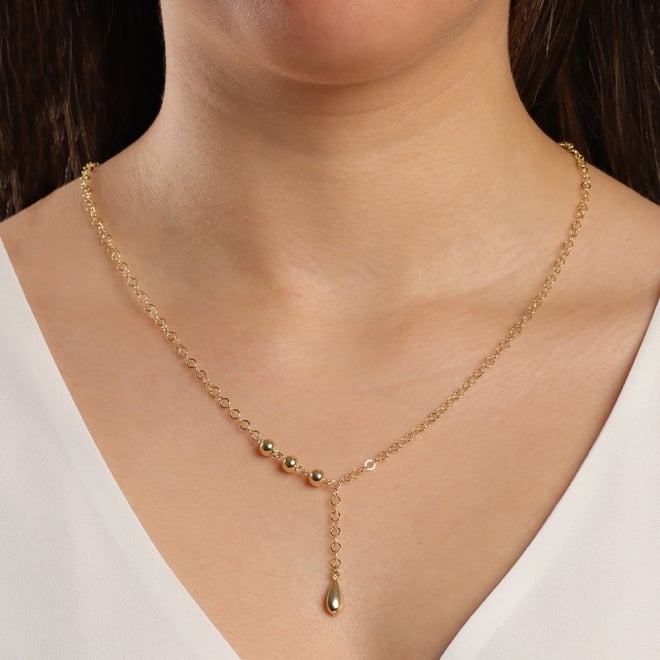 GR-01694 COLAR BANHADO A OURO 18K ESTILO GRAVATINHA COM ESFERAS POLIDAS