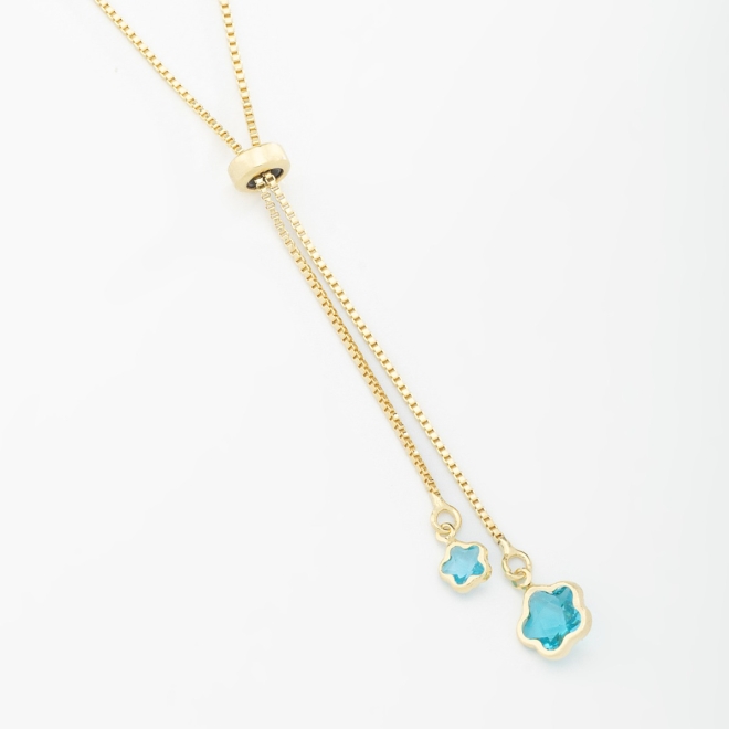 GR-01753 COLAR BANHADO A OURO 18K GRAVATA AJUSTÁVEL COM DETALHE DE FLOR EM ZIRCÔNIA