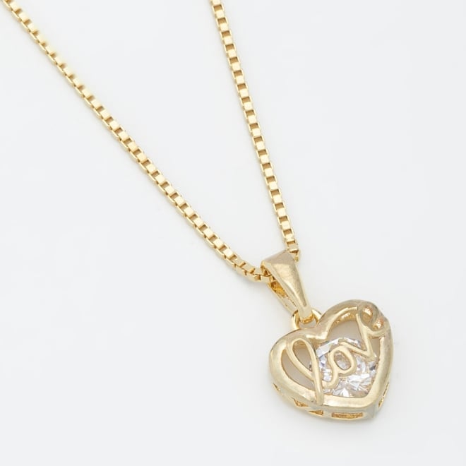 GR-01768 COLAR COM PINGENTE DE CORAÇÃO VAZADO E DETALHE LOVE EM ZIRCÔNIAS