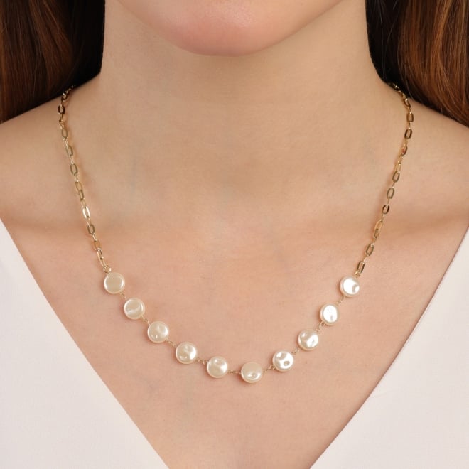 GR-01821 COLAR BANHADO A OURO 18K COM PÉROLAS BARROCAS E ELOS ALONGADOS
