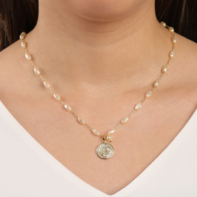 GR-02109 GARGANTILHA BANHADA A OURO 18K COM PÉROLAS