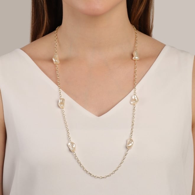 GR-02161 COLAR BANHADO A OURO 18K LONGO COM PÉROLAS ORGÂNICA