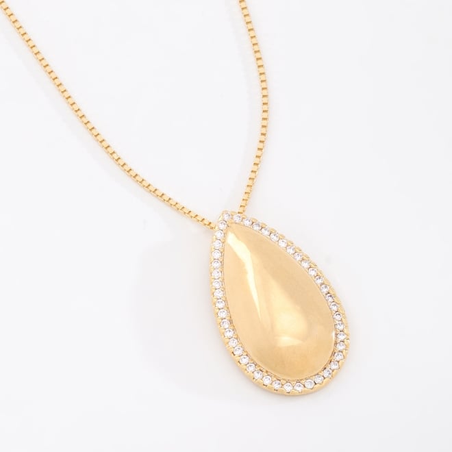 GR-02255 COLAR BANHADO A OURO 18K COM PINGENTE EM FORMATO DE GOTA LISA CONTORNADO POR ZIRCÔNIAS