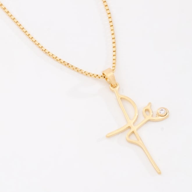 GR-02268 COLAR BANHADO A OURO 18K COM PINGENTE DE FÉ ESTILIZADA E DETALHE EM ZIRCÔNIA