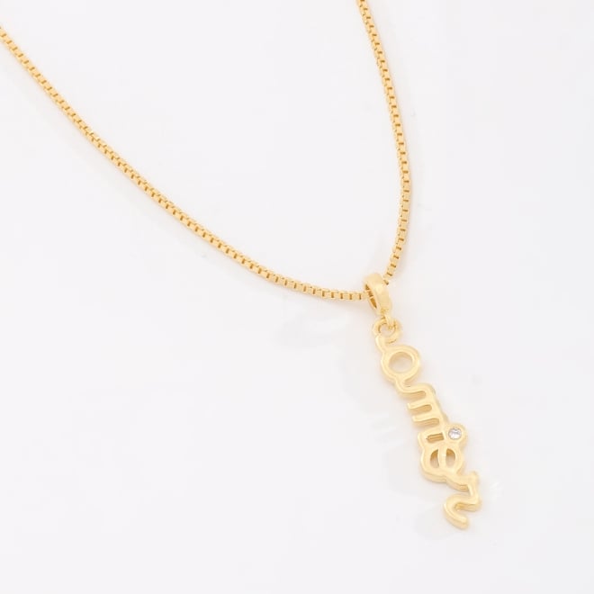 GR-02271 COLAR BANHADO A OURO 18K COM PINGENTE ESCRITA AMÉM E DETALHE EM ZIRCÔNIA