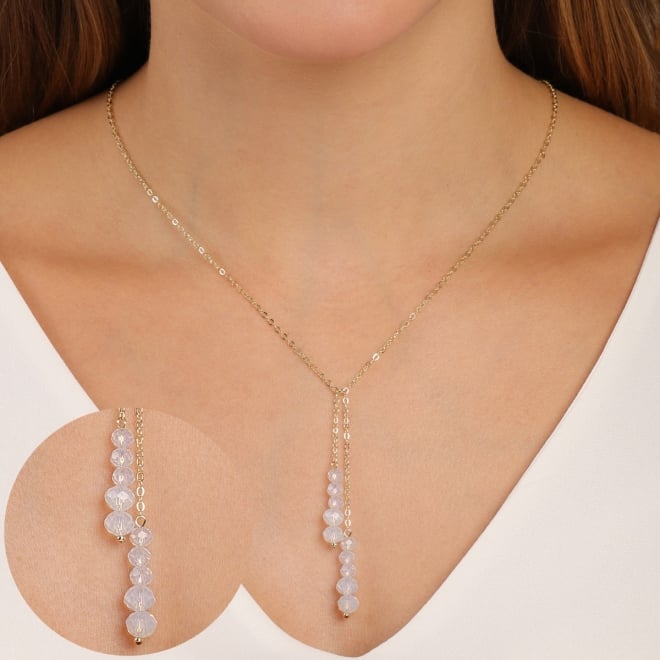GR-02277 COLAR BANHADO A OURO 18K EM MODELO GRAVATINHA COM PEDRAS LEITOSAS
