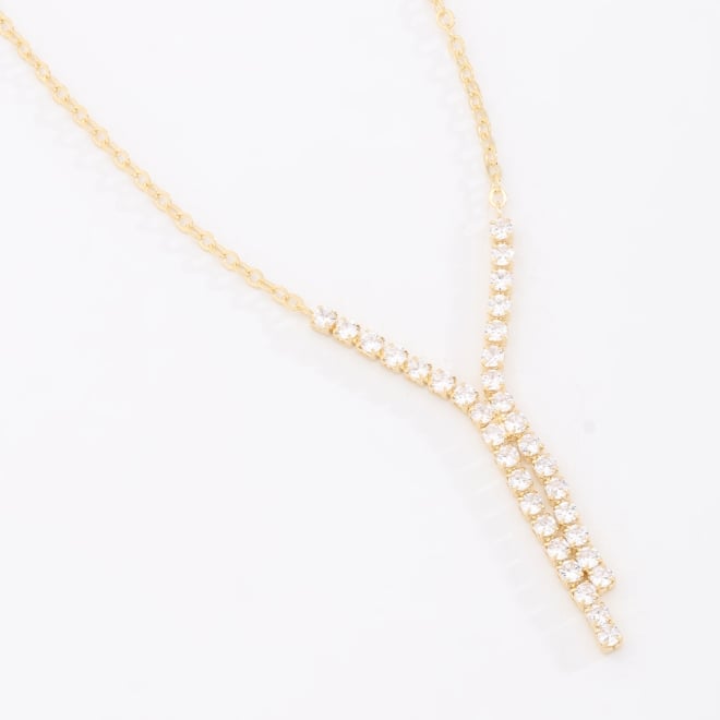 GR-02292 COLAR BANHADO A OURO 18K COM DESIGN EM FORMATO “Y” E DETALHES EM ZIRCÔNIAS