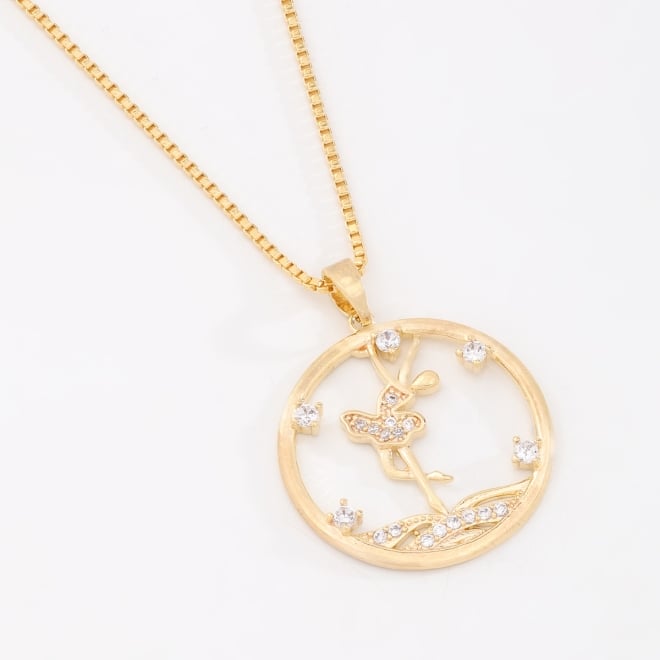 GR-002295 COLAR BANHADO A OURO 18K COM PINGENTE REDONDO COM FADA E DETALHES EM ZIRCÔNIAS