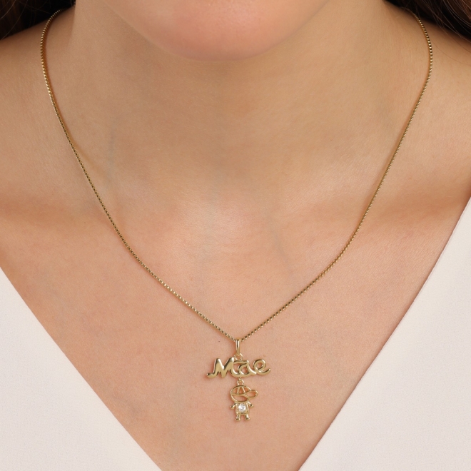 GR-02392 COLAR BANHADO A OURO 18K COM PINGENTE MÃE E MENINO 