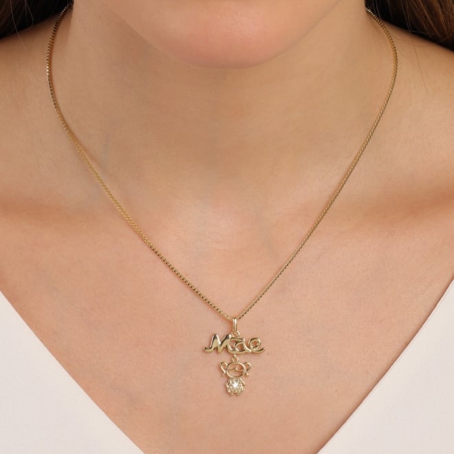 GR-02393 COLAR BANHADO A OURO 18K COM PINGENTE MÃE DE MENINA