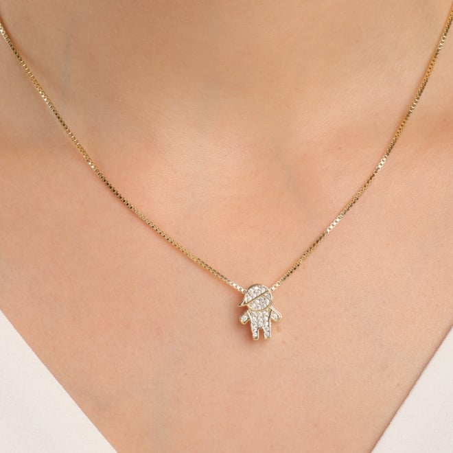 GR-02524 COLAR BANHADO A OURO 18K COM PINGENTE DE MENINO CRAVEJADO