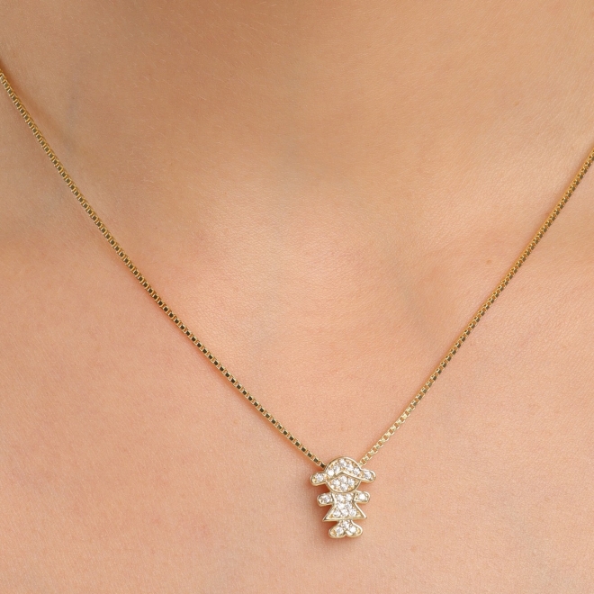 GR-02525 COLAR BANHADO A OURO 18K COM PINGENTE DE MENINA CRAVEJADO