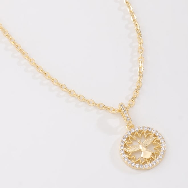 GR-02533 COLAR BANHADO A OURO 18K COM PINGENTE REDONDO DO ESPÍRITO SANTO E DETALHES EM ZIRCÔNIA