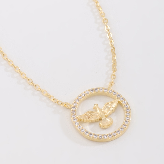 GR-02645-GARGANTILHA DIVINO ESPÍRITO SANTO CRAVEJADA COM ZIRCÔNIAS