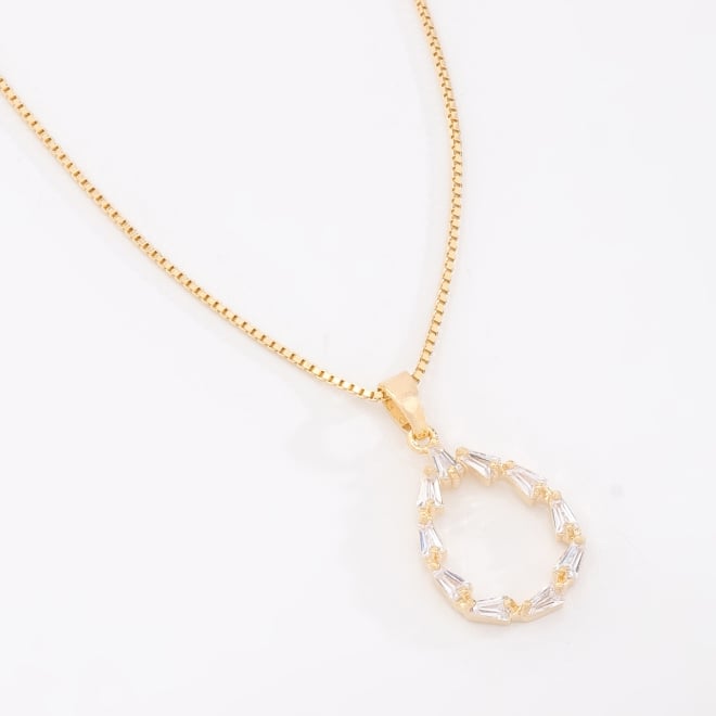 GR-03010 COLAR BANHADO A OURO 18K COM PINGENTE EM FORMATO DE GOTA EM ZIRCÔNIAS BAGUETE