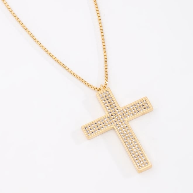 GR-03011 COLAR BANHADO A OURO 18K COM PINGENTE EM FORMATO DE CRUZ EM ZIRCÔNIAS