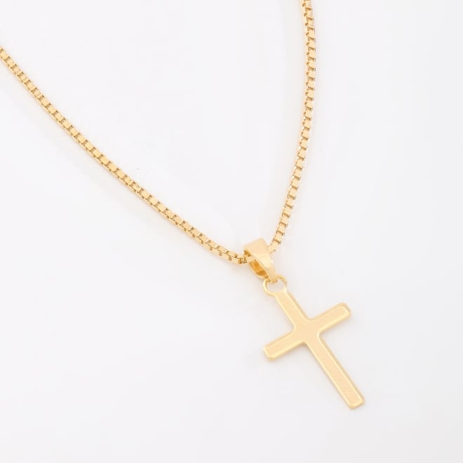 GR-03013 COLAR BANHADO A OURO 18K COM PINGENTE EM FORMATO DE CRUZ LISA