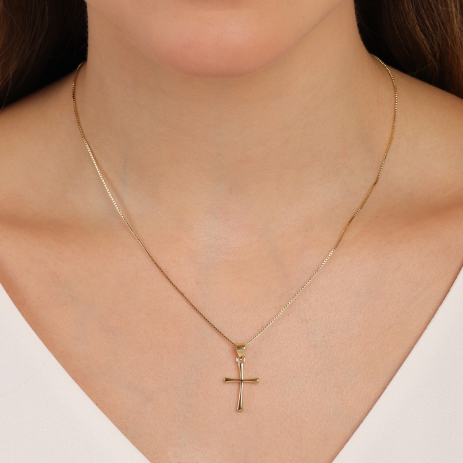 GR-03023 COLAR BANHADO A OURO 18K COM PINGENTE DE CRUZ LISA