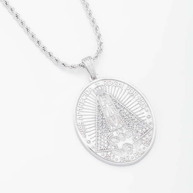 GRB-2596 COLAR RÓDIO COM MEDALHA DE NOSSA SENHORA APARECIDA DETALHADA