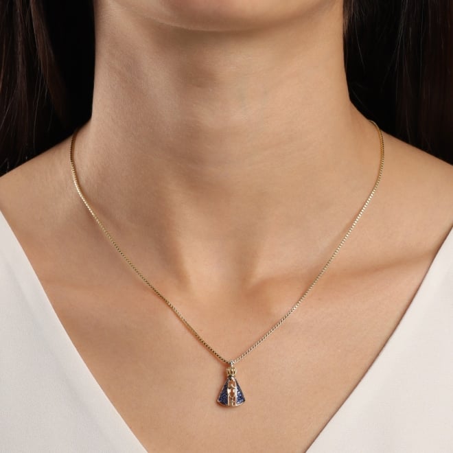 GRN-00371 COLAR BANHADO A OURO 18K COM PINGENTE DE NOSSA SENHORA APARECIDA CRAVEJADO