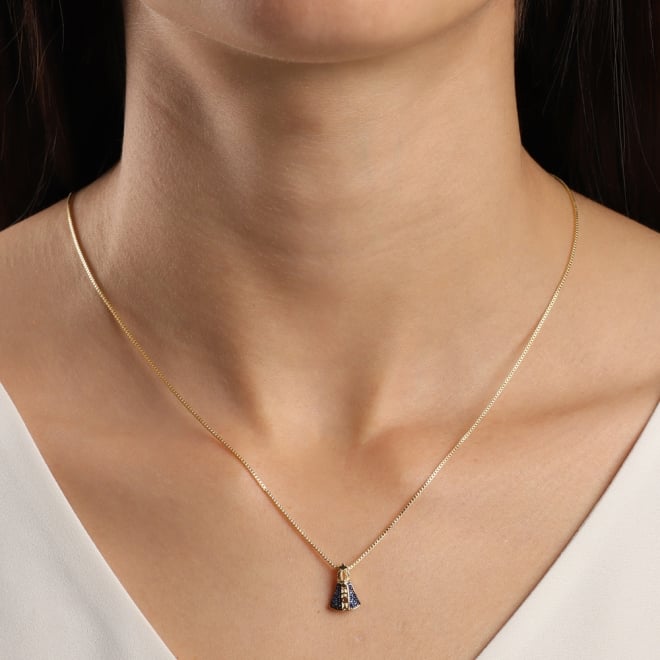 GRN-01101 COLAR BANHADO A OURO 18K COM PINGENTE DE N. S. APARECIDA CRAVEJADO