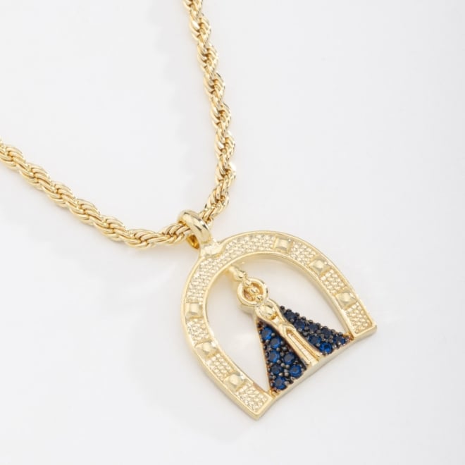 GRN-01287 COLAR DE NOSSA SENHORA APARECIDA EM DETALHES AZUL MARINHO E ZIRCÔNIAS