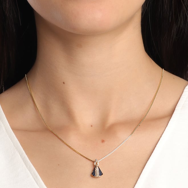 GRN-01966 COLAR BANHADO A OURO 18K COM PINGENTE DE NOSSA SENHORA APARECIDA CRAVEJADO EM ZIRCÔNIAS