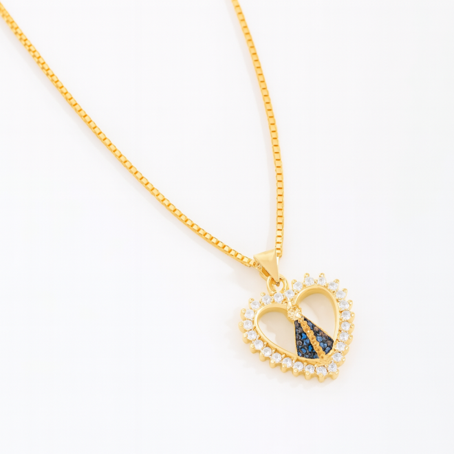 GRN-02089 COLAR BANHADO A OURO 18K COM PINGENTE DE NOSSA SENHORA APARECIDA