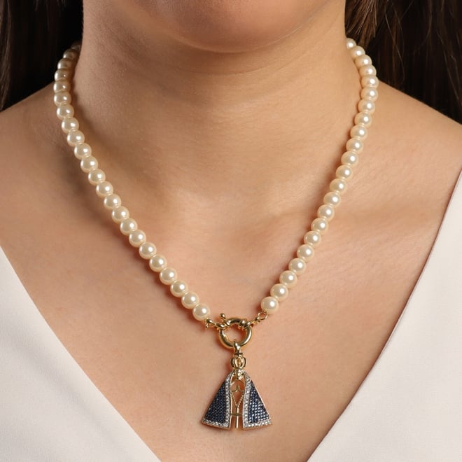 GRRN-01456 GARGANTILHA BANHADA A OURO 18K COM PÉROLAS E PINGENTE DE NOSSA SENHORA