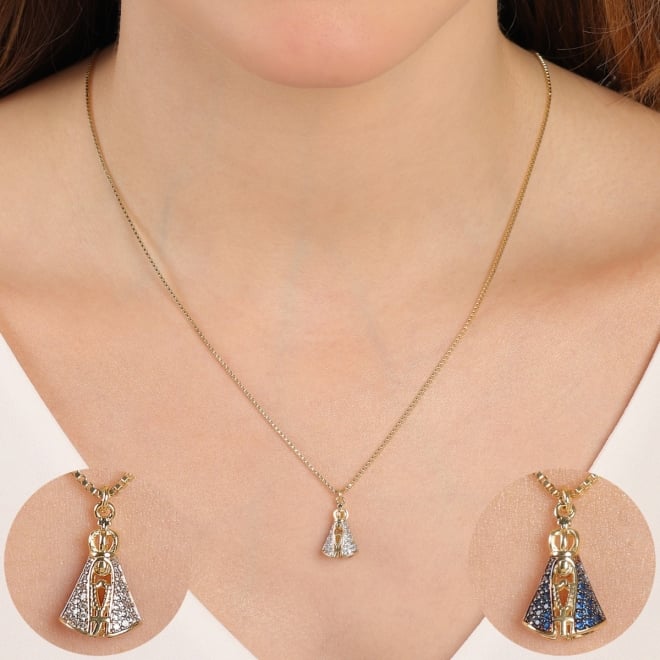 GRRN-02185 COLAR BANHADO A OURO 18K COM PINGENTE DE NOSSA SENHORA APARECIDA