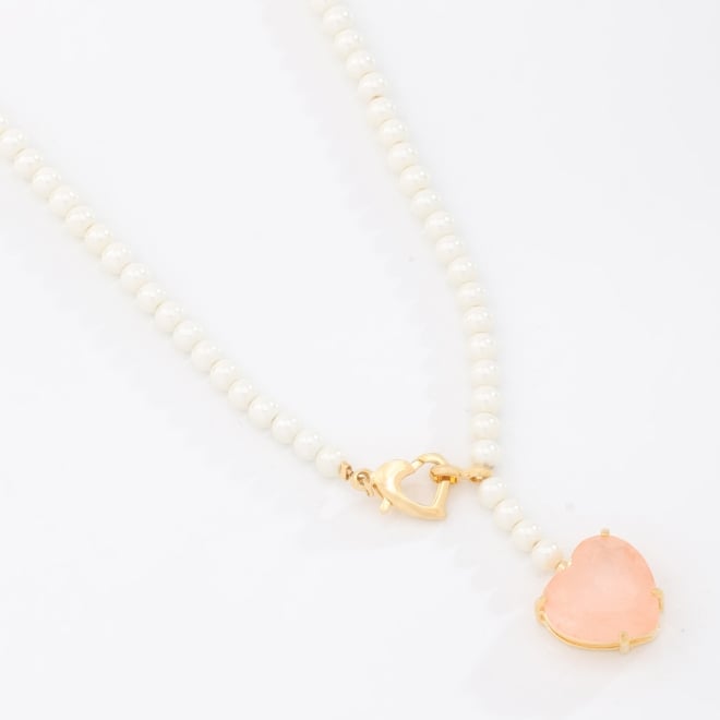 GX-0032 COLAR BANHADO A OURO 18K COM PÉROLAS E PINGENTE DE CORAÇÃO