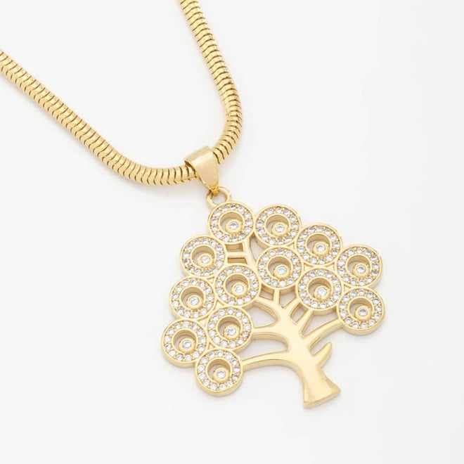 GX-0034 GARGANTILHA BANHADA A OURO 18K FITA LAMINADA E PINGENTE DE ÁRVORE DA VIDA