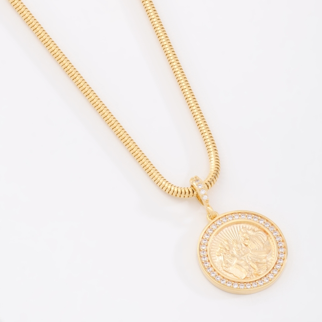 GX-0089 GARGANTILHA BANHADA A OURO 18K COM CORRENTE ESTILO FITA LAMINADA