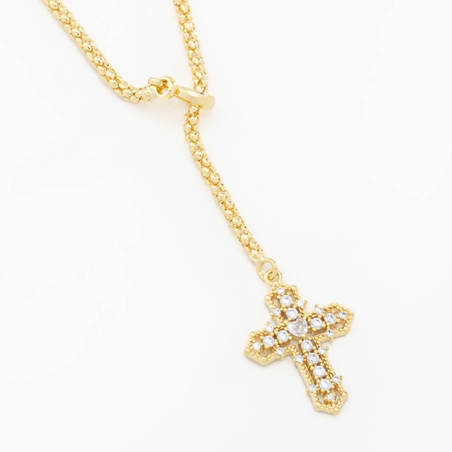 GX-0092 COLAR COM PINGENTE DE CRUZ EM ZIRCÔNIAS