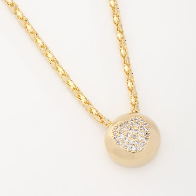 GX-0104 COLAR BANHADO A OURO 18K EM MALHA E PINGENTE ESFERA COM CORAÇÃO CRAVEJADO