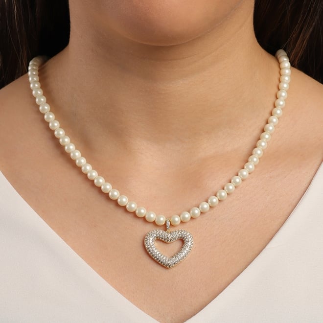 GX-0303 COLAR BANHADO A OURO 18K COM PÉROLAS E PINGENTE DE CORAÇÃO 
