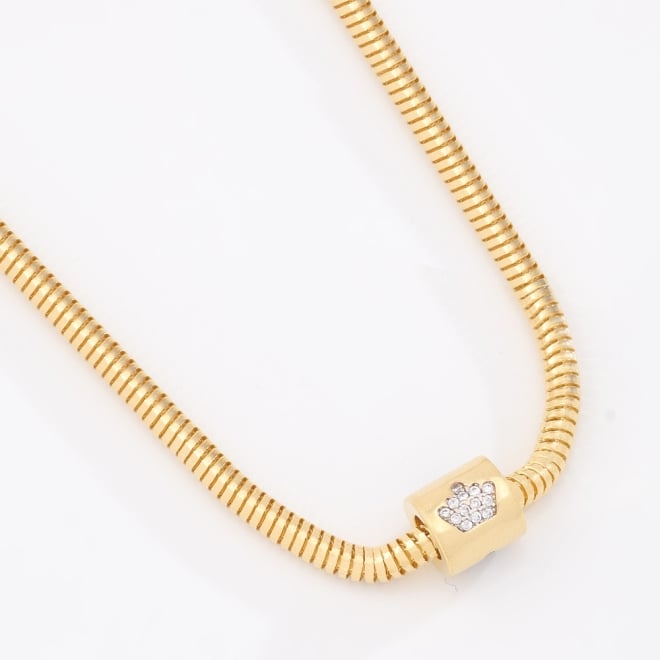 GXR-0097 COLAR BANHADO A OURO 18K COM CORRENTE SNAKE E PINGENTE DE COROA CRAVEJADO