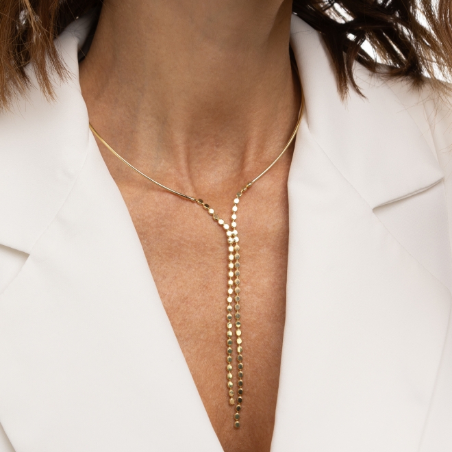 CH-0355 COLAR BANHADO A OURO 18K COM ARO FINO E CORRENTE EM MALHA DE ELOS