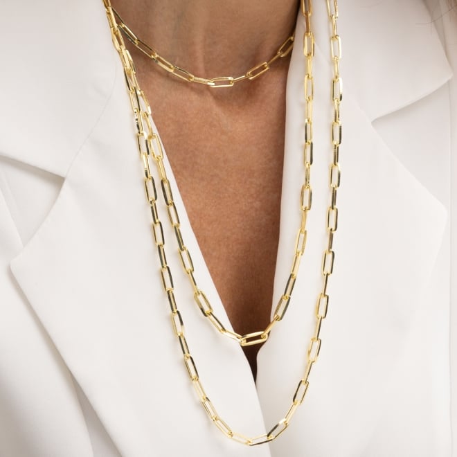CR-00383 COLAR BANHADO A OURO 18K COM CORRENTE TIPO ELOS RETANGULARES