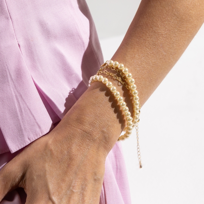 PU-00554 PULSEIRA BANHADA A OURO 18K COM PÉROLAS CLÁSSICAS
