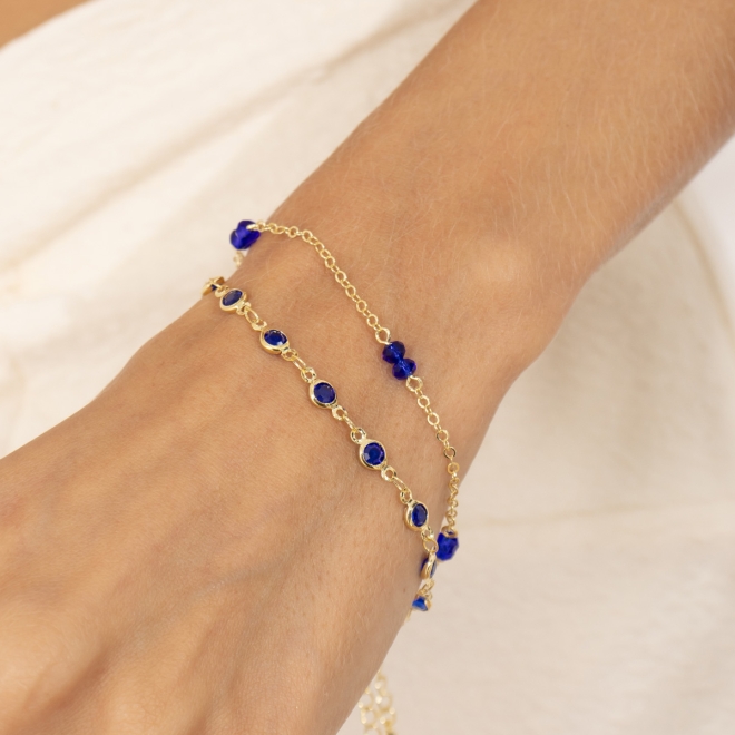 PU-00955 PULSEIRA BANHADA A OURO 18K COM CRISTAIS LAPIDADOS DISTRIBUÍDOS AO LONGO DA CORRENTE