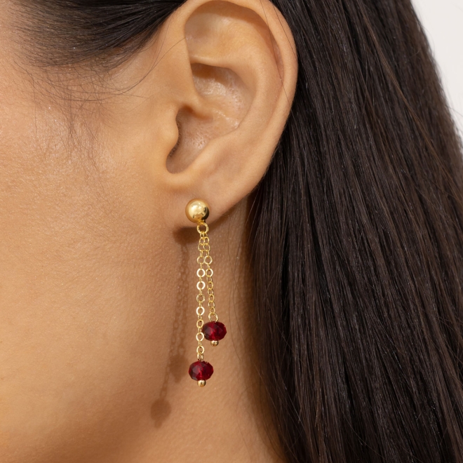 BR-02421 BRINCO BANHADO A OURO 18K COM ESFERA POLIDA E CORRENTES COM CRISTAIS