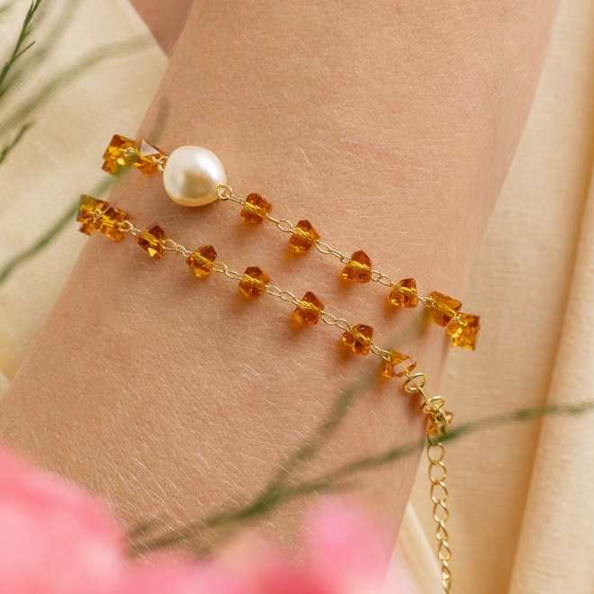 PU-00736 PULSEIRA COM DETALHES EM CRISTAIS TRANSPARENTES LAPIDADOS