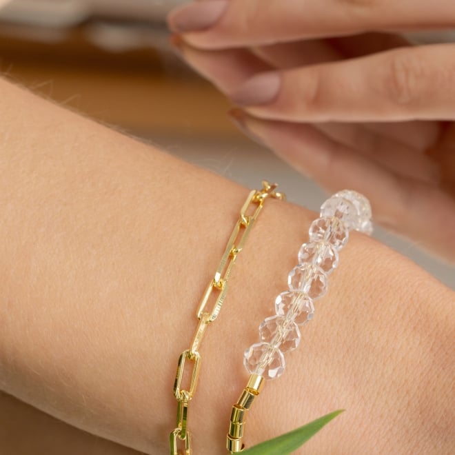 PU-00734 PULSEIRA COM DETALHES EM CRISTAIS LAPIDADOS E ESFERAS