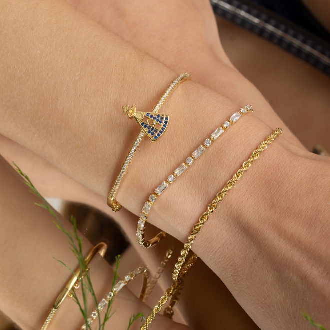 BL-00078 BRACELETE DE NOSSA SENHORA APARECIDA&nbsp;EM ZIRC&Ocirc;NIAS AZUIS 
