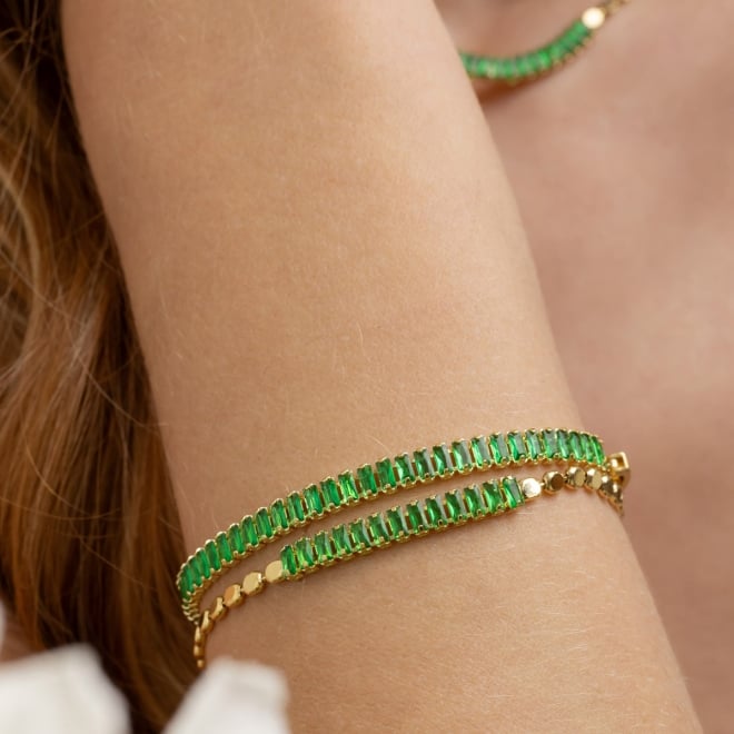 PU-00880 PULSEIRA COM DETALHES EM ZIRCÔNIAS VERDES LAPIDADAS