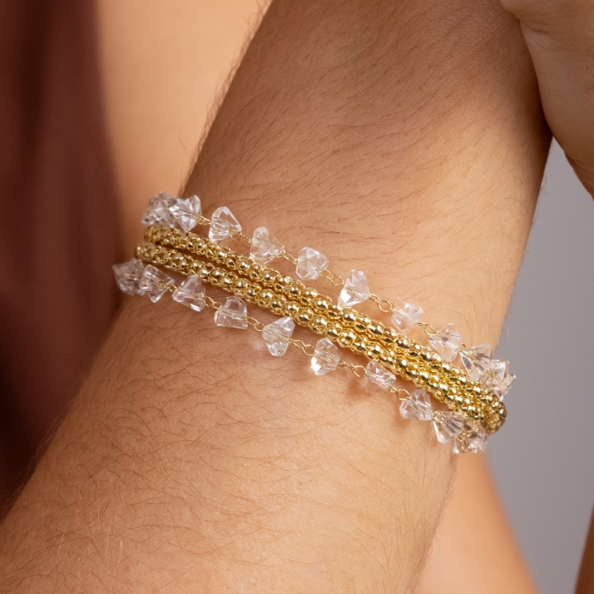 PR-0115 PULSEIRA BANHADA A OURO 18K COM DESIGN EM ESFERAS TEXTURIZADAS